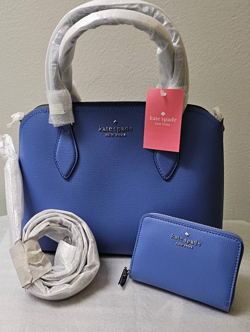 Kate Spade Blue Dome Satchel with Matching Wallet - Periwinkle Blue